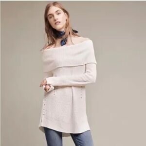 Anthropologie Moth off the shoulder white cream XS knit sweater Lucerne tunic